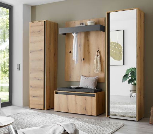 Garderobe Set 4-teilig Center in Evoke Eiche und grau Garderobenkombination 170 x 200 cm