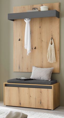 Garderobe Set 3-teilig Center in Evoke Eiche und grau Garderobenkombination 100 x 200 cm