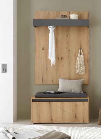 Garderobe Set 3-teilig Center in Evoke Eiche und grau Garderobenkombination 100 x 200 cm