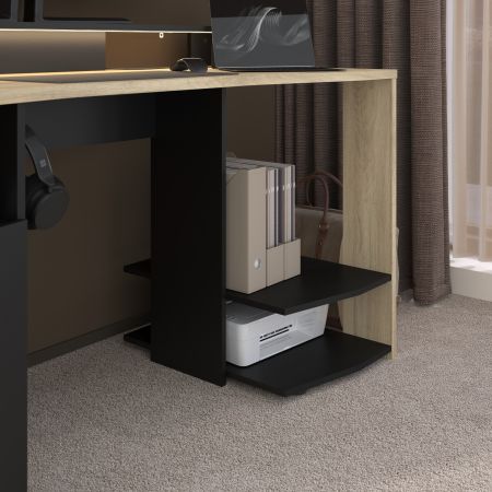 Gamingtisch Meta in Eiche und schwarz Gamer Schreibtisch inkl. LED mit Farbwechsel 152 cm