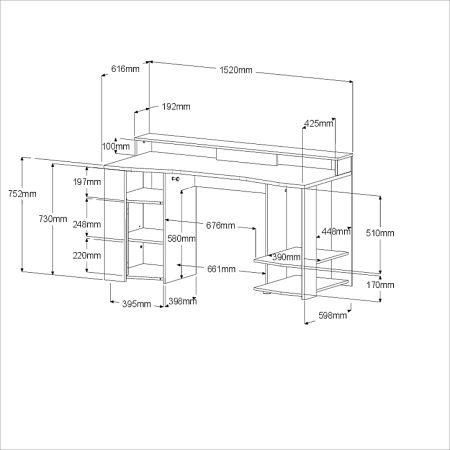 Gamingtisch Meta in Eiche und schwarz Gamer Schreibtisch inkl. LED mit Farbwechsel 152 cm