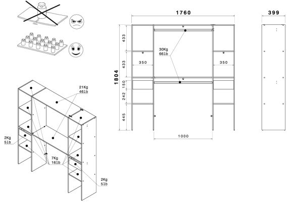 Parisot Kleiderschrank Combi in wei Mehrzweckschrank 176 x 180 cm