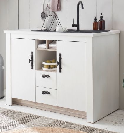 Kchenschrank Rovola in wei Pinie Landhaus Kche Unterschrank fr Sple oder Kochfeld 129 cm, Soft-Close