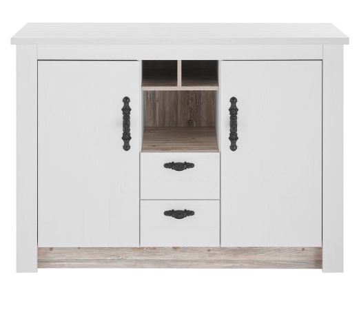 Kchenschrank Rovola in wei Pinie Landhaus Kche Unterschrank fr Sple oder Kochfeld 129 cm, Soft-Close