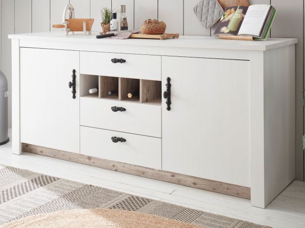 Kchenschrank Rovola in wei Pinie Landhaus Kche Unterschrank fr Sple oder Kochfeld 202 cm, Soft-Close