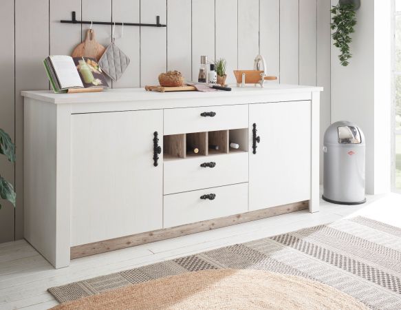 Kchenschrank Rovola in wei Pinie Landhaus Kche Unterschrank fr Sple oder Kochfeld 202 cm, Soft-Close