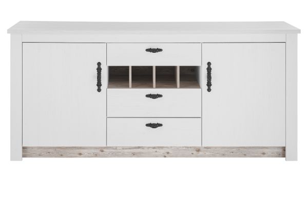 Kchenschrank Rovola in wei Pinie Landhaus Kche Unterschrank fr Sple oder Kochfeld 202 cm, Soft-Close