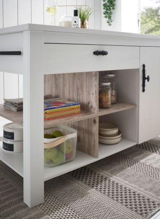 Kcheninsel Rovola in wei Pinie Landhaus Kchenschrank freistehend 161 x 77 cm, Soft-Close