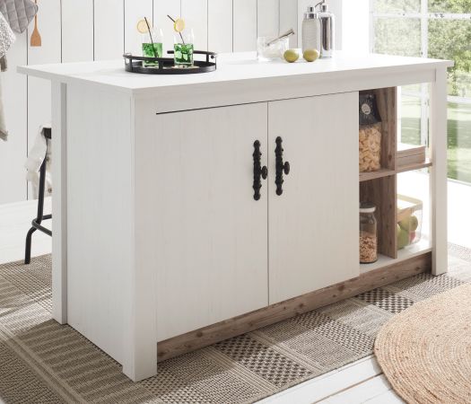 Kchentheke Rovola in wei Pinie Landhaus Kcheninsel freistehend 161 x 90 cm, Soft-Close