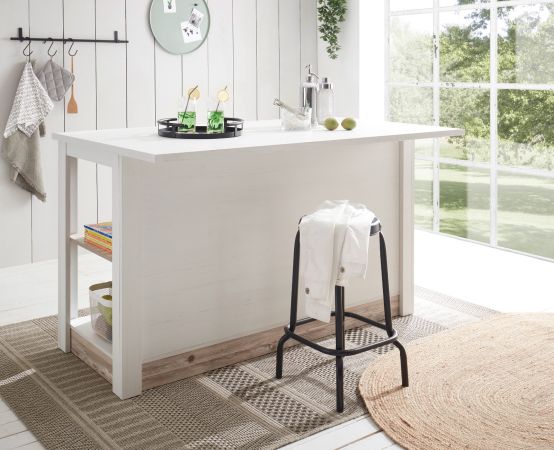 Kchentheke Rovola in wei Pinie Landhaus Kcheninsel freistehend 161 x 90 cm, Soft-Close