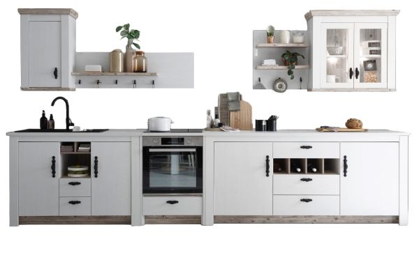Kche Rovola in wei Pinie Landhaus Kchenschrank Set 7-teilig 394 x 200 cm