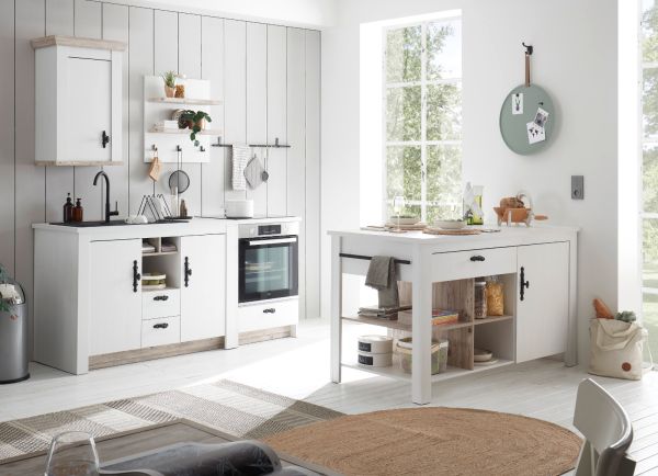 Kche Rovola in wei Pinie Landhaus Kchenschrank Set 4-teilig 191 x 200 cm