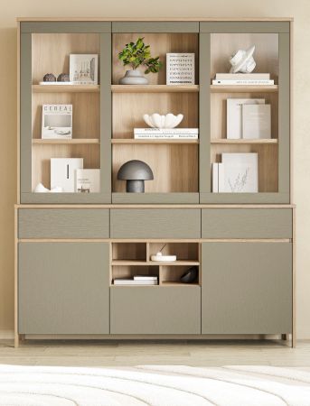 Buffet Finnes in Salbei und Eiche Vitrinenschrank skandinavisch 164 x 195 cm, Soft-Close