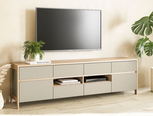 TV-Lowboard Finnes in Salbei und Eiche TV Unterteil skandinavisch 193 cm, Soft-Close