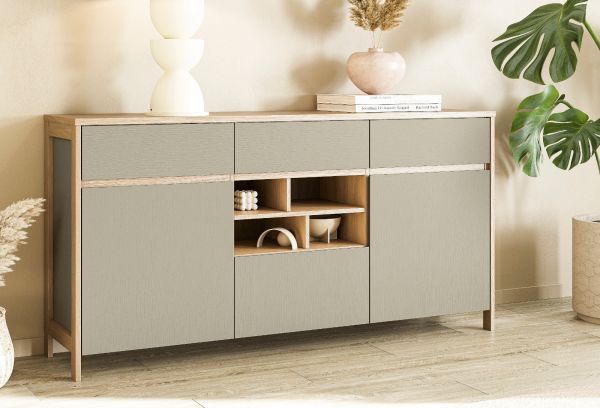 Sideboard Finnes in Salbei und Eiche Kommode skandinavisch 164 cm, Soft-Close