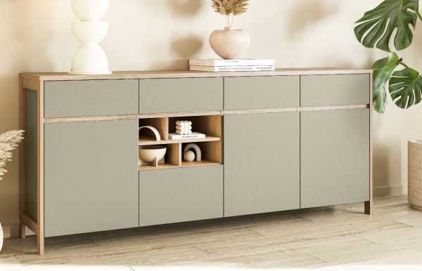 Sideboard Finnes in Salbei und Eiche Kommode skandinavisch 193 cm, Soft-Close