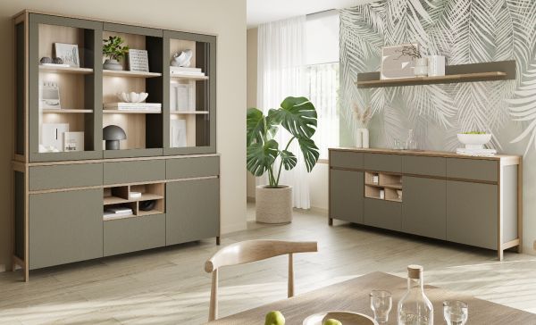 Sideboard Finnes in Salbei und Eiche Kommode skandinavisch 193 cm, Soft-Close