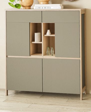 Highboard Finnes in Salbei und Eiche Kommode skandinavisch 111 x 125 cm, Soft-Close