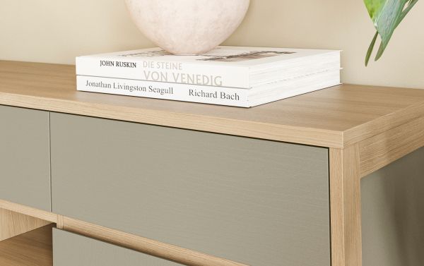 Highboard Finnes in Salbei und Eiche Kommode skandinavisch 111 x 125 cm, Soft-Close