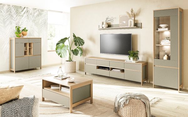Highboard Finnes in Salbei und Eiche Kommode skandinavisch 111 x 125 cm, Soft-Close