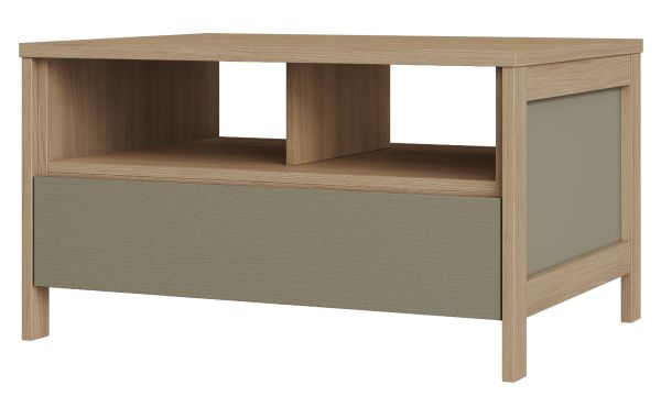 Couchtisch Finnes in Salbei und Eiche Beistelltisch skandinavisch 80 x 60 cm, Soft-Close
