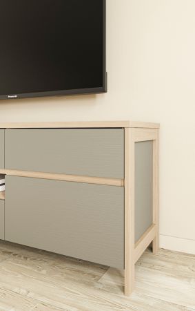 Wohnwand Finnes in Salbei und Eiche Wohnkombination skandinavisch 4-teilig 339 cm, Soft-Close