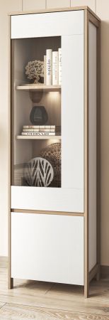 Vitrine Finnes in wei und Eiche Vitrinenschrank skandinavisch 58 x 195 cm, Soft-Close