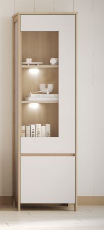 Vitrine Finnes in wei und Eiche Vitrinenschrank skandinavisch 58 x 195 cm, Soft-Close
