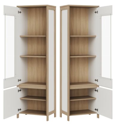 Vitrine Finnes in wei und Eiche Vitrinenschrank skandinavisch 58 x 195 cm, Soft-Close