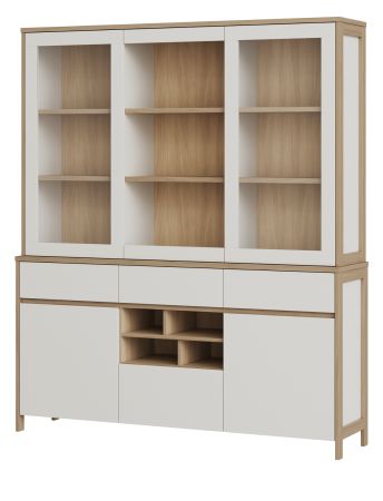 Buffet Finnes in wei und Eiche Vitrinenschrank skandinavisch 164 x 195 cm, Soft-Close