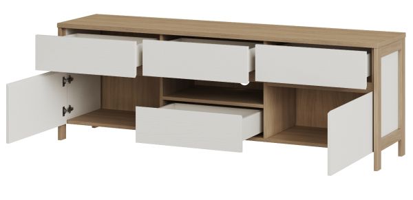 TV-Lowboard Finnes in wei und Eiche TV Unterteil skandinavisch 164 cm, Soft-Close
