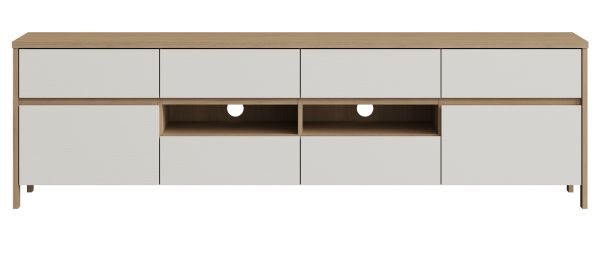 TV-Lowboard Finnes in wei und Eiche TV Unterteil skandinavisch 193 cm, Soft-Close