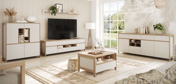 Sideboard Finnes in wei und Eiche Kommode skandinavisch 193 cm, Soft-Close