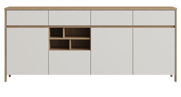 Sideboard Finnes in wei und Eiche Kommode skandinavisch 193 cm, Soft-Close