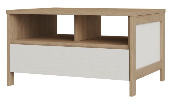 Couchtisch Finnes in wei und Eiche Beistelltisch skandinavisch 80 x 60 cm, Soft-Close