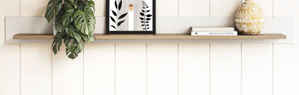 Wandboard Finnes in wei und Eiche Wandregal skandinavisch 180 cm