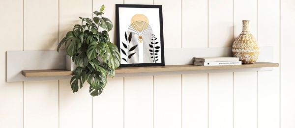 Wandboard Finnes in wei und Eiche Wandregal skandinavisch 180 cm