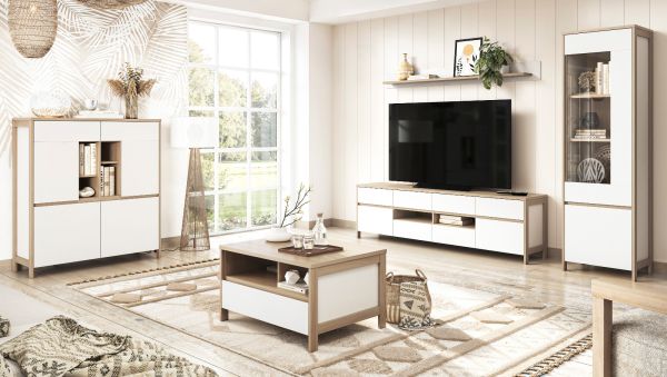 Wandboard Finnes in wei und Eiche Wandregal skandinavisch 180 cm