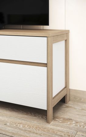 Wohnwand Finnes in wei und Eiche Wohnkombination skandinavisch 4-teilig 339 cm, Soft-Close