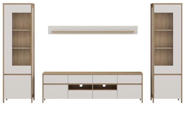 Wohnwand Finnes in wei und Eiche Wohnkombination skandinavisch 4-teilig 339 cm, Soft-Close