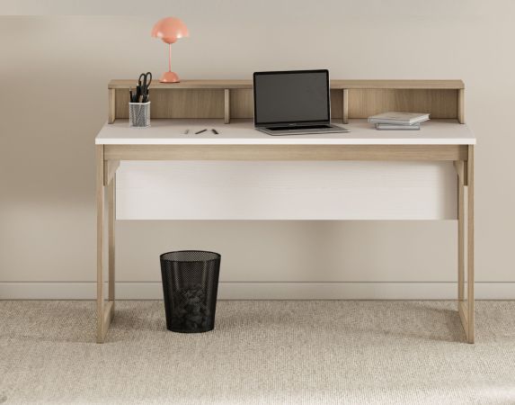 Wohnkombination Finnes in wei und Eiche Highboard und Schreibtisch skandinavisch, Soft-Close
