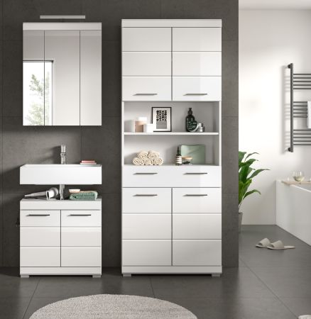 Badmöbel Set 3-teilig Shawn in weiß Hochglanz Badkombination 149 x 191 cm Badmöbel Set 3-teilig Shawn in weiß Hochglanz Badkombination 149 x 191 cm