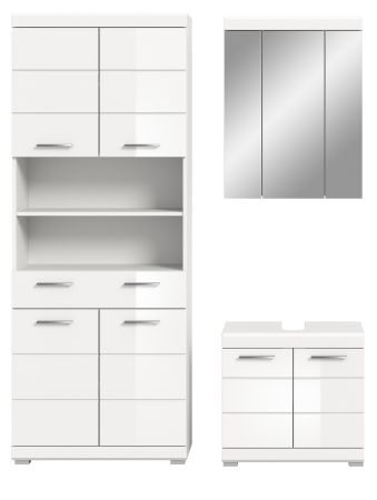 Badmöbel Set 3-teilig Shawn in weiß Hochglanz Badkombination 149 x 191 cm Badmöbel Set 3-teilig Shawn in weiß Hochglanz Badkombination 149 x 191 cm