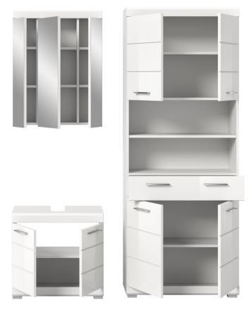 Badmöbel Set 3-teilig Shawn in weiß Hochglanz Badkombination 149 x 191 cm Badmöbel Set 3-teilig Shawn in weiß Hochglanz Badkombination 149 x 191 cm