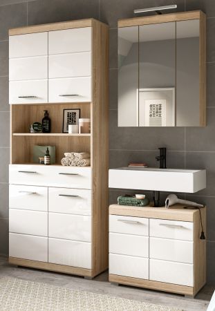 Badmbel Set 3-teilig Mambo in wei Hochglanz und Sonoma Eiche Badkombination 149 x 191 cm
