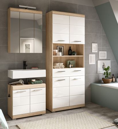 Badmöbel Set 3-teilig Mambo in weiß Hochglanz und Sonoma Eiche Badkombination 149 x 191 cm Badmöbel Set 3-teilig Mambo in weiß Hochglanz und Sonoma Eiche Badkombination 149 x 191 cm