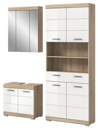 Badmöbel Set 3-teilig Mambo in weiß Hochglanz und Sonoma Eiche Badkombination 149 x 191 cm Badmöbel Set 3-teilig Mambo in weiß Hochglanz und Sonoma Eiche Badkombination 149 x 191 cm