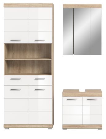 Badmöbel Set 3-teilig Mambo in weiß Hochglanz und Sonoma Eiche Badkombination 149 x 191 cm Badmöbel Set 3-teilig Mambo in weiß Hochglanz und Sonoma Eiche Badkombination 149 x 191 cm