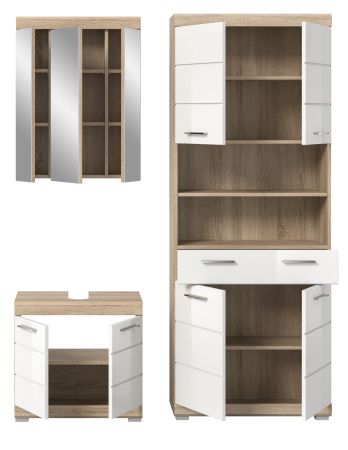 Badmöbel Set 3-teilig Mambo in weiß Hochglanz und Sonoma Eiche Badkombination 149 x 191 cm Badmöbel Set 3-teilig Mambo in weiß Hochglanz und Sonoma Eiche Badkombination 149 x 191 cm