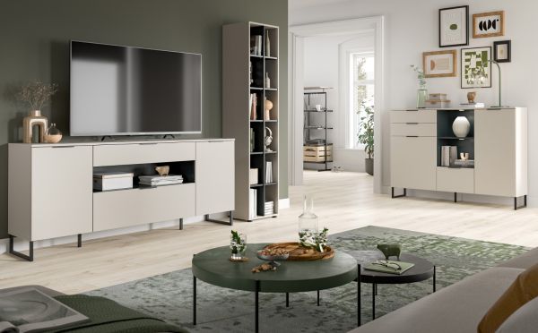 TV-Lowboard Morena in kaschmir und schwarz TV Unterteil 185 cm, Soft-Close
